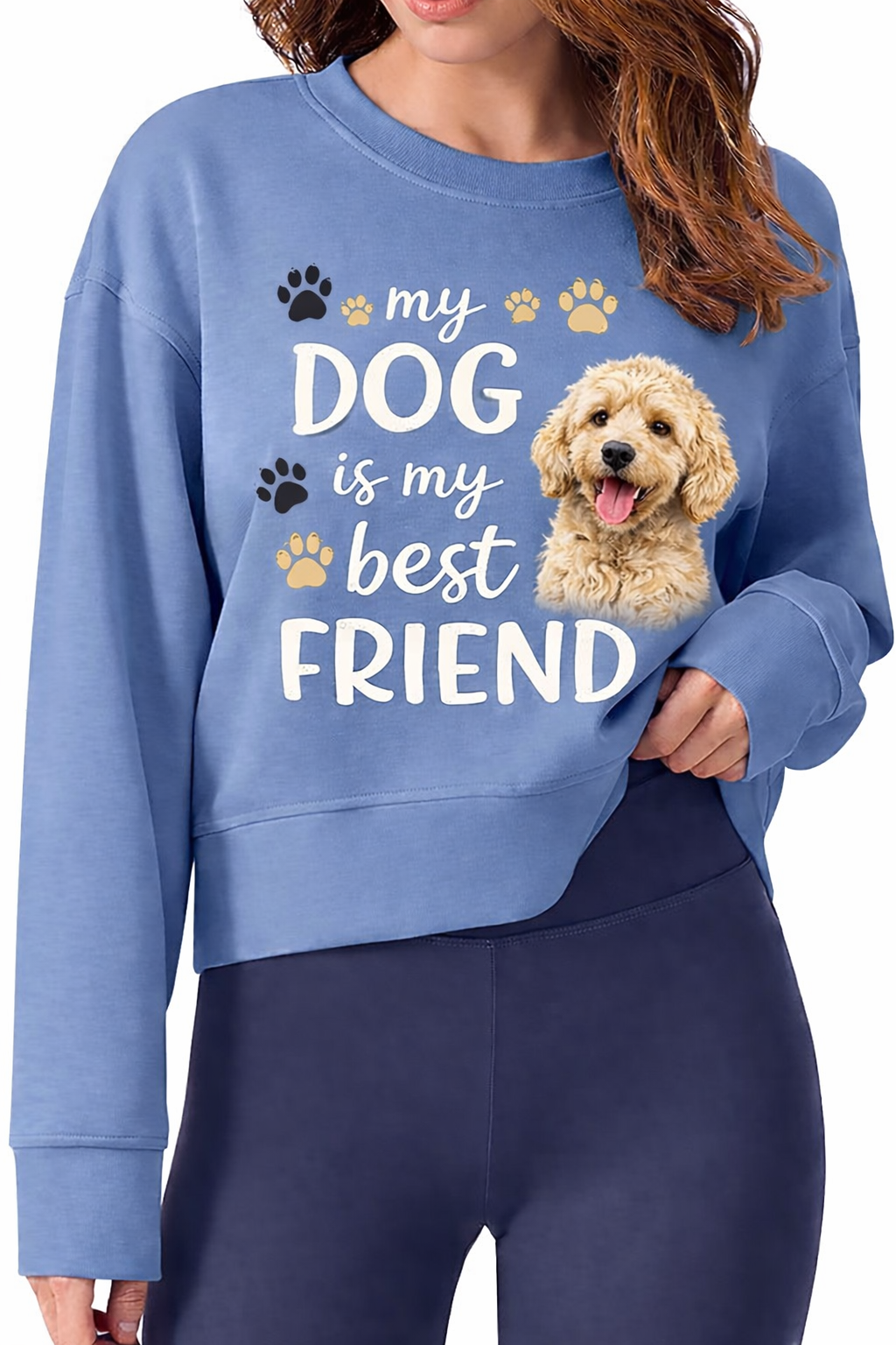 Doodle blue / crewneck crop / model 611