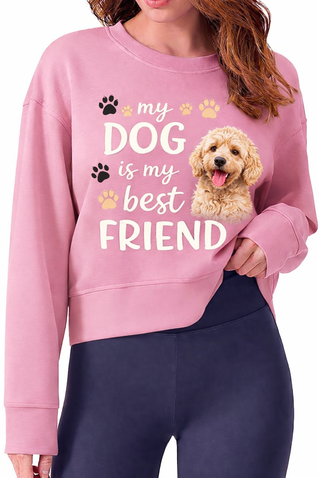 Doodle pink / crewneck crop / model 613