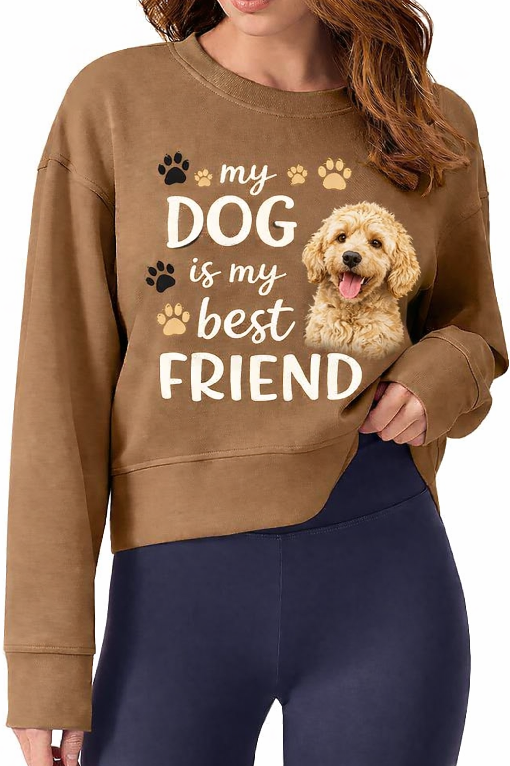 Doodle brown / crewneck crop / 614